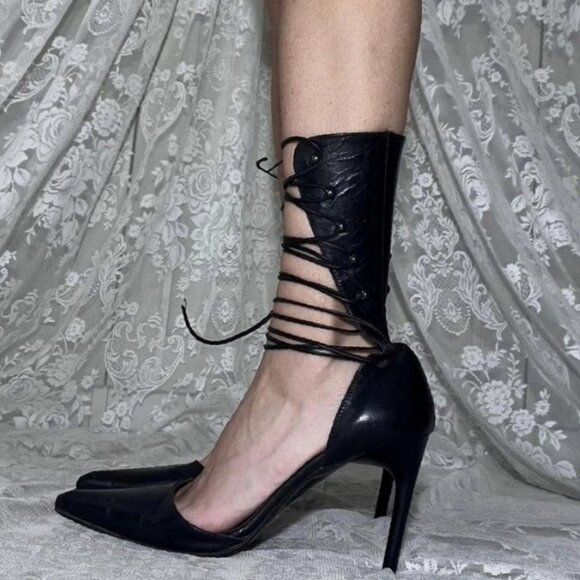 lace up slip on pointed punk court shoes - Picture 1 of 1